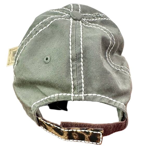 Kbethos Vintage NWT 100% Cotton Gray Happy Camper Cheetah Print Embroidered Cap - Picture 3 of 7